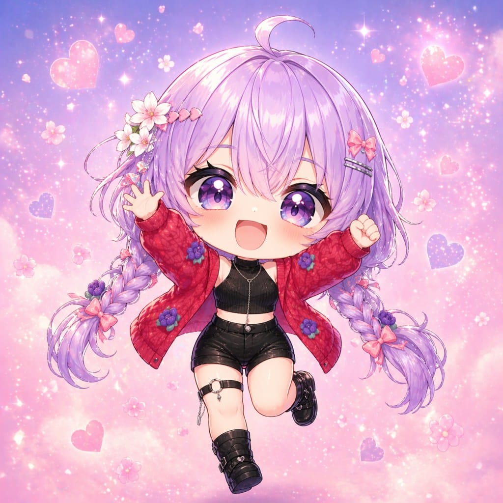 Wildy avatar leaping with excitement surrounded by hearts