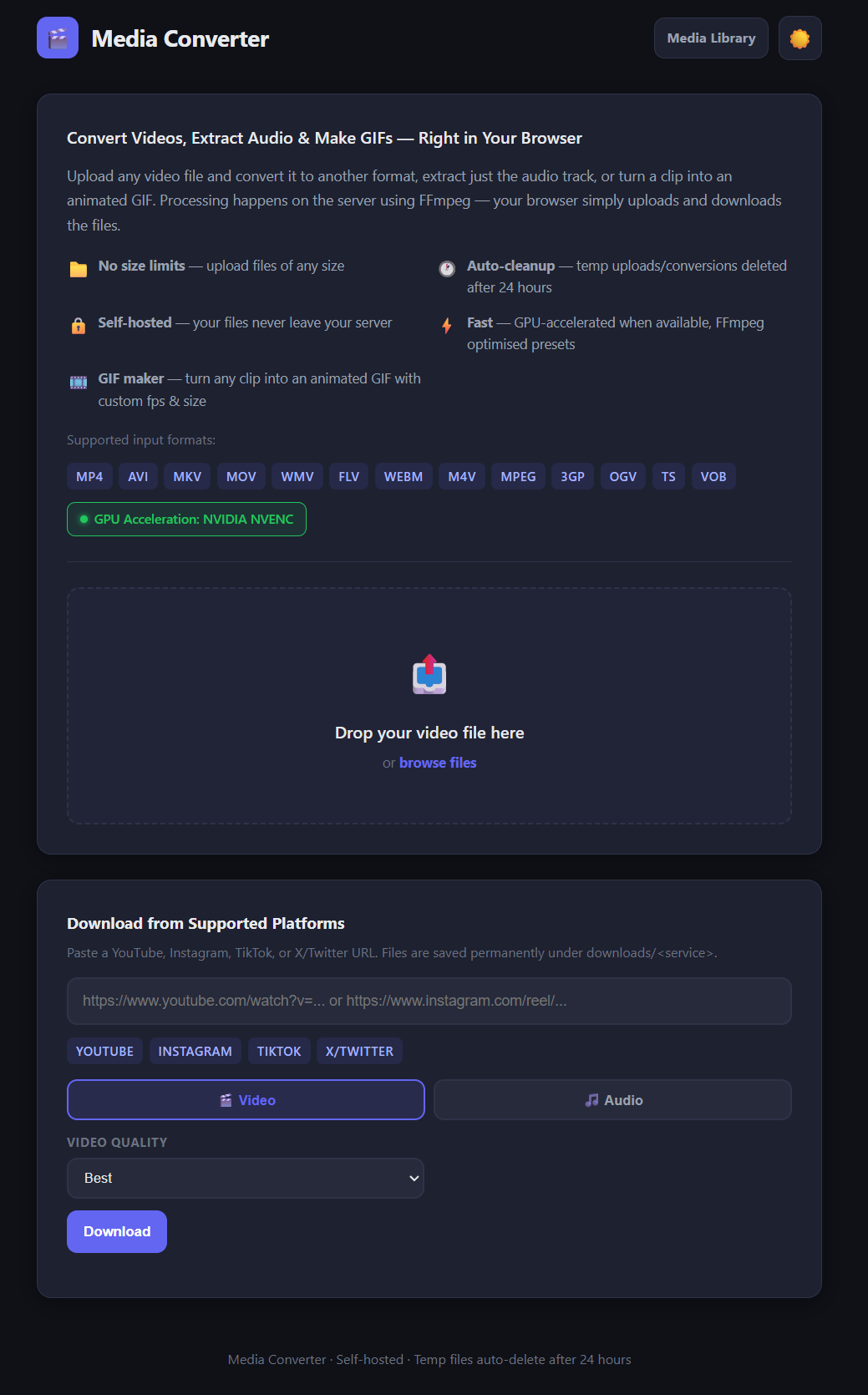 Media Converter home screen