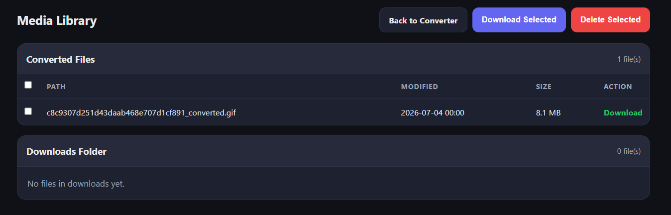 Media library showing the converted GIF